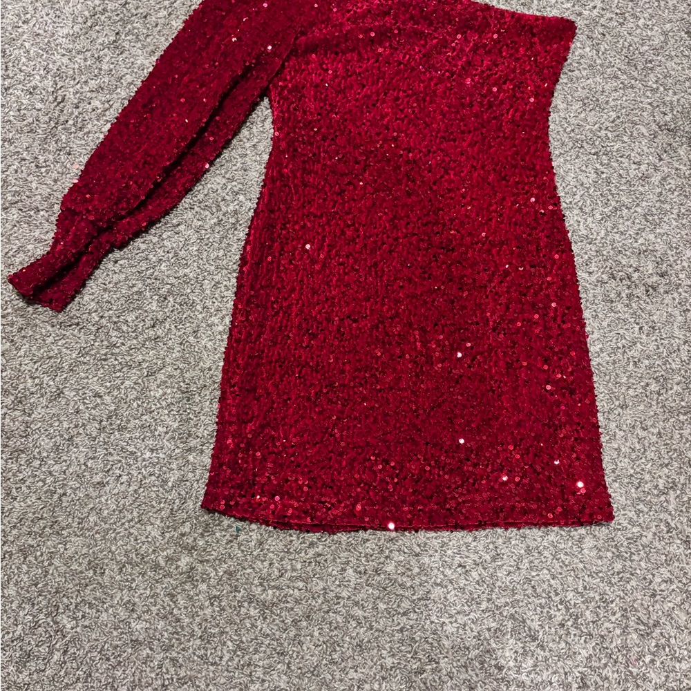 Red Sequin One-Shoulder Dress